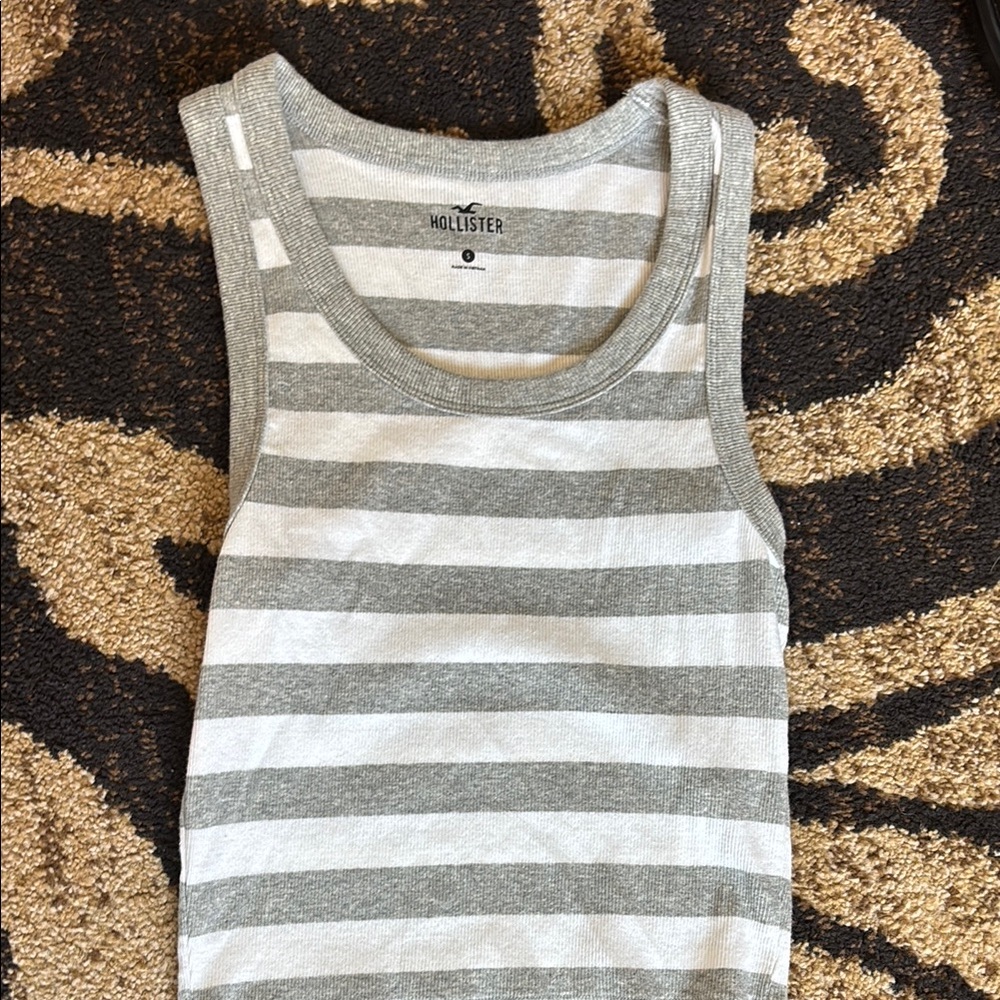 Hollister Classic Gray and White Striped Tank